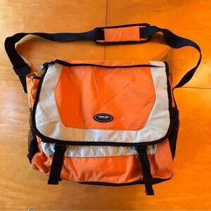 Overland Equipment orange, grey, black messenger bag